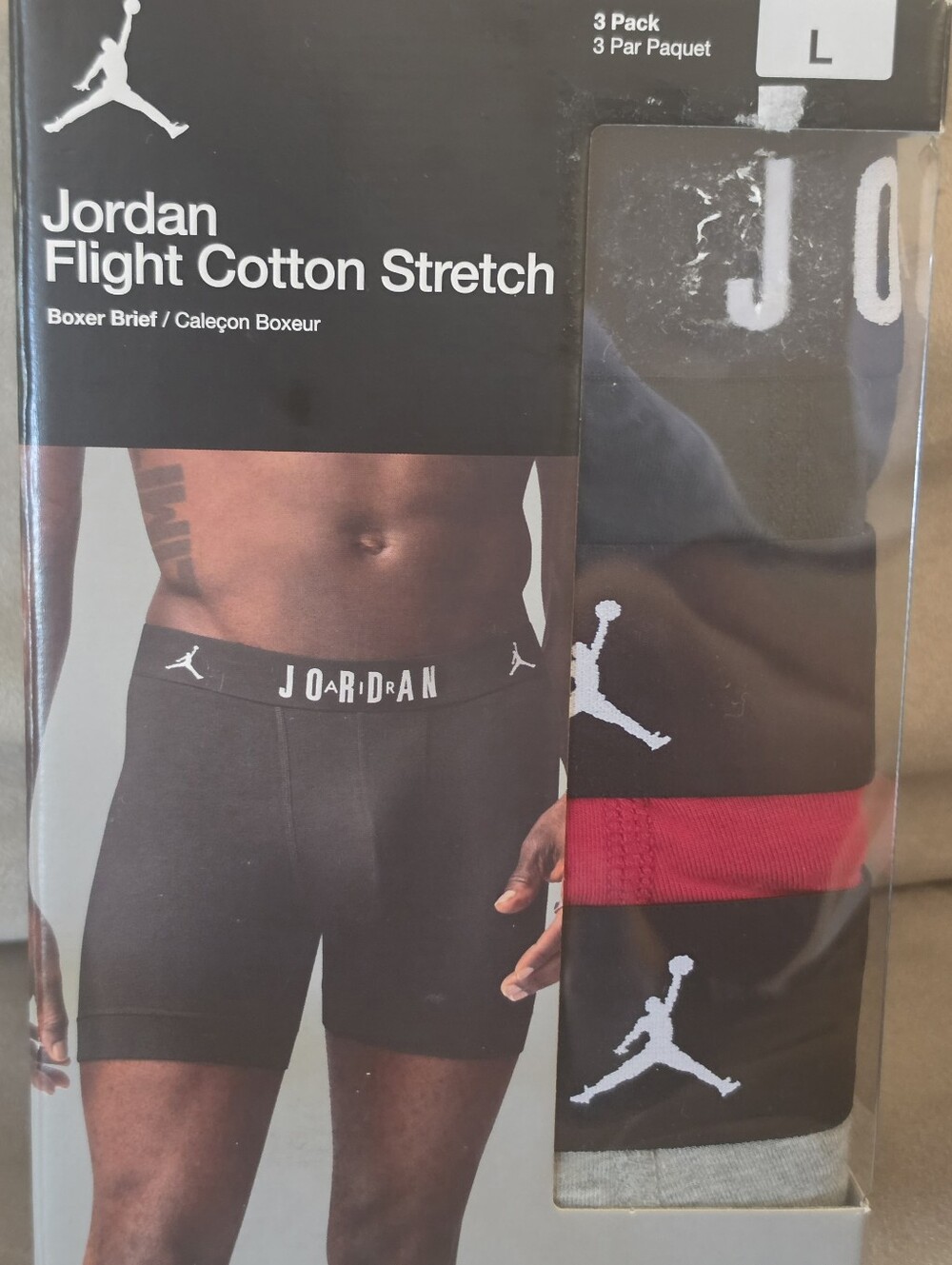 Jordan Flight Cotton Stretch Boxer Briefs - Black/Red/Grey - 3 Pack